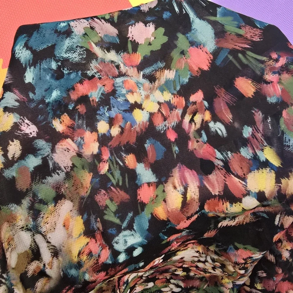 Sseko 100% Chiffon Floral Scarf - Multi-Color Abstract Print‎ - 60